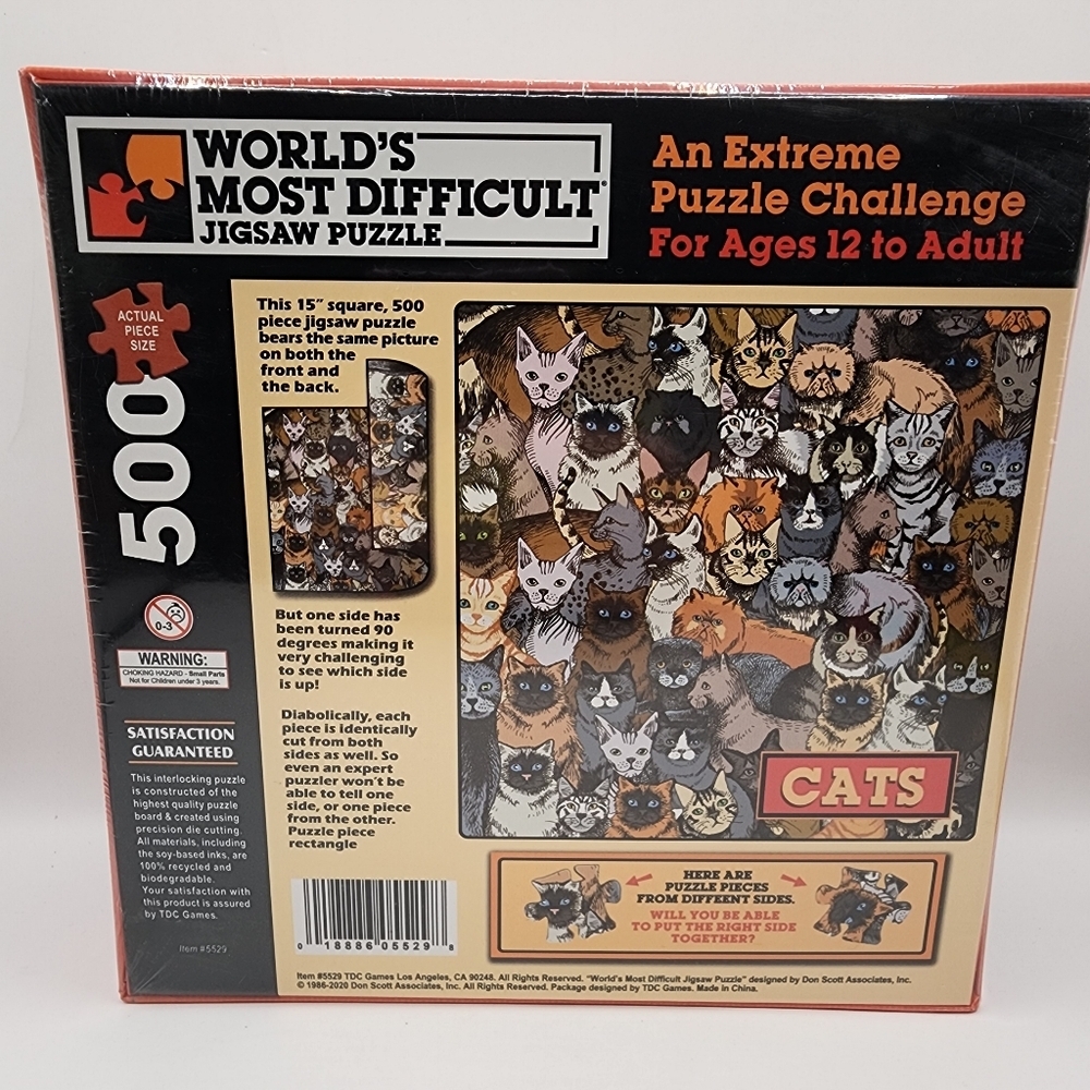 Double Sided CATS World's Most Difficult Jigsaw Puzzle 500 Piece SEALED - Picture 3 of 3